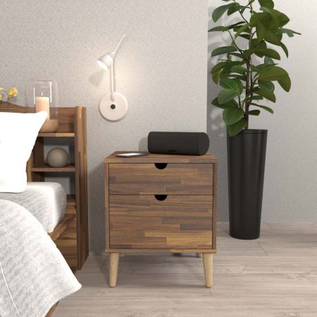 Mesa auxiliar laminada de teca recuperada con patas cónicas de madera maciza - Mesa auxiliar laminada de teca recuperada con patas cónicas de madera maciza
